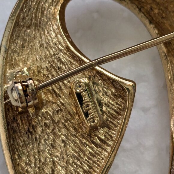 CHRISTIAN DIOR Gold Tone Black Enamel Pave Rhinestone Abstract Brooch Pin - Picture 4 of 4